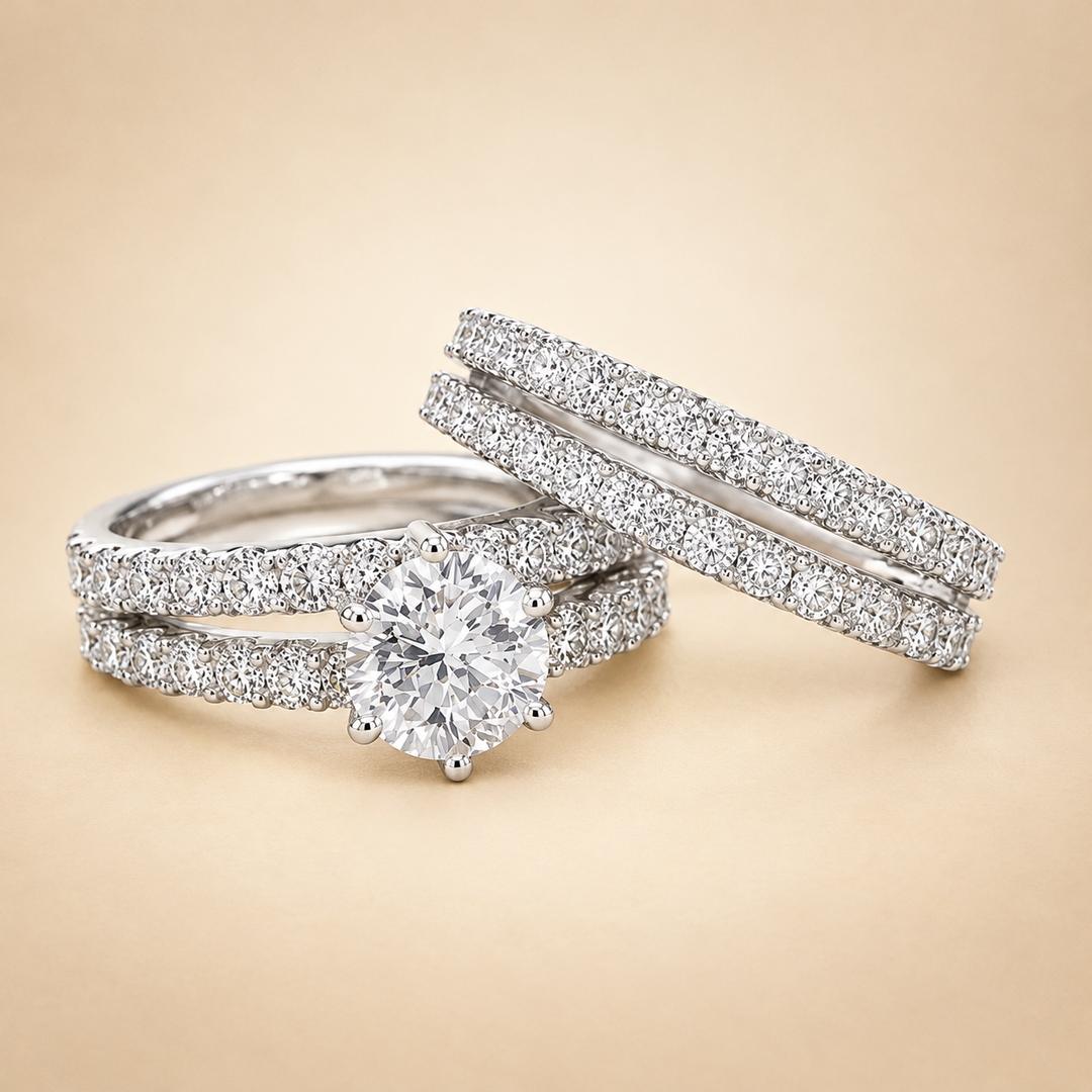 Femme 3 Pièces Or Parure Bagues Mariage Solitaire