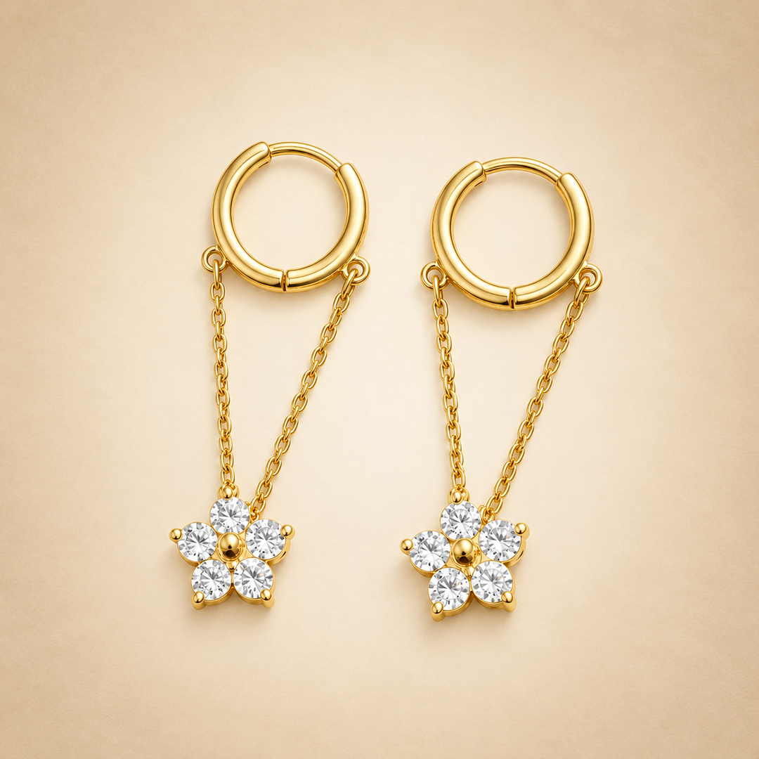 Boucles d'Oreilles Pendantes Fleur Or Femme