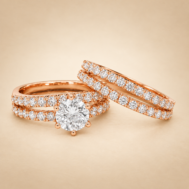 Femme 3 Pièces Or Parure Bagues Mariage Solitaire